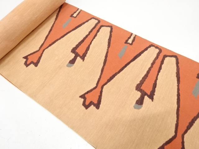 JAPANESE KIMONO / ANTIQUE BOLT FOR NAGOYA OBI / WOVEN GEOMETRIC PATTERN